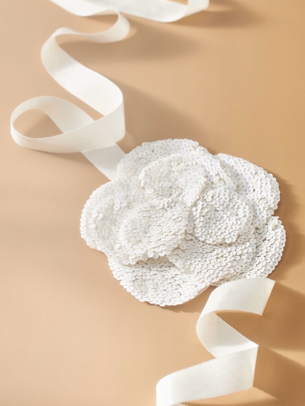 Cynthia Rowley White Sequin Flower Ribbon Belt